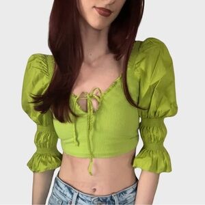 Urban Outfitters Lime Puff Sleeve Blouse